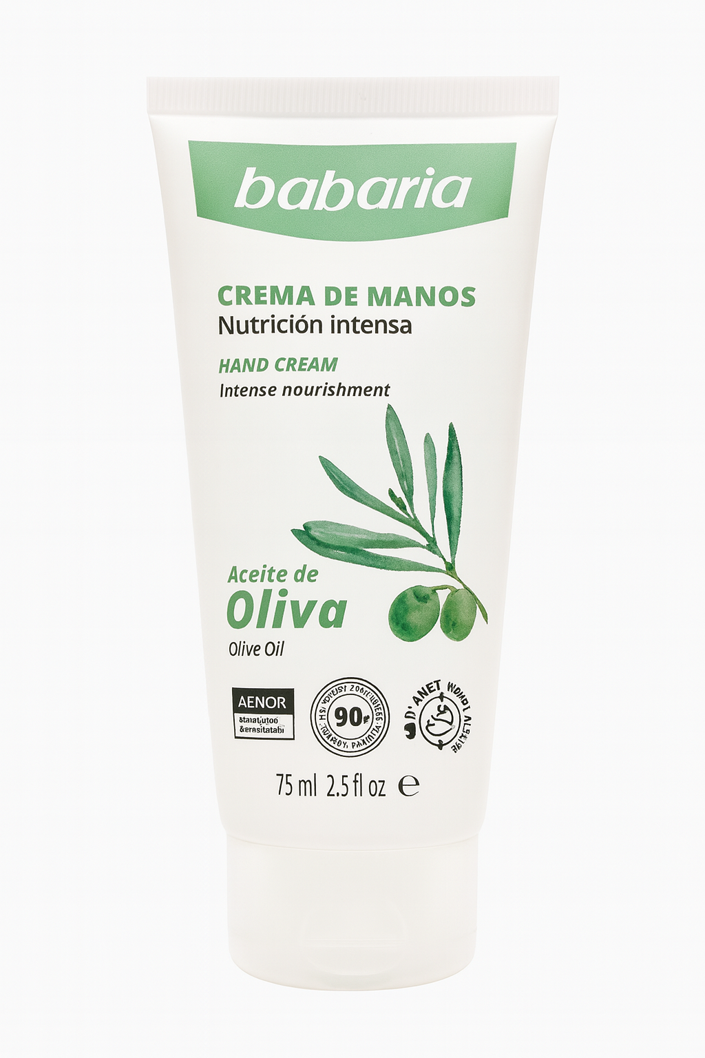 Babaria Crema de Manos con Aceite de Oliva 75ml | Nutrición Intensa y 90% Ingredientes Naturales